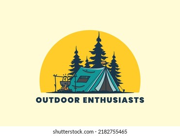 Camping and cooking in nature illustration design