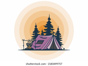 Camping and cooking in nature illustration design