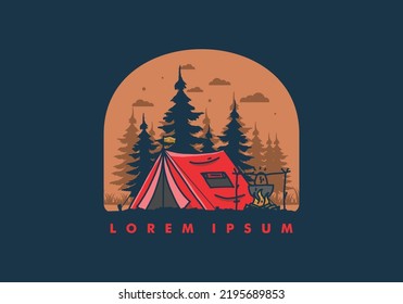 Camping and cooking in nature illustration design