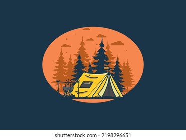 Camping and cooking in nature illustration design