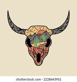Camping and cow skull graphic illustration vector art t-shirt design