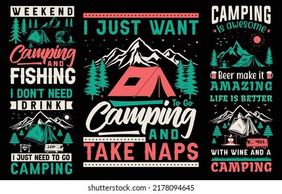 Camping creative new colorful retro vintage typography t shirt design