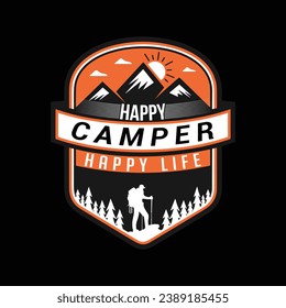 Camping creative t-shirt design vector, Adventure t-shirt design, Outdoor t shirt design,print, Camping logo design vector illustration,Happy camper happy life