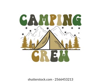 Camping crew explore nature with outdoor adventure style t shirt design