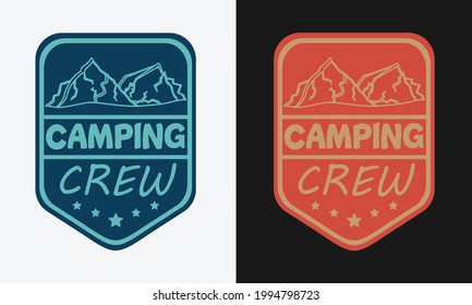 camping crew with mountain, vector modern logos of camping theme, suitable for apparel, mug, t-shirt design and many others, vector illustration