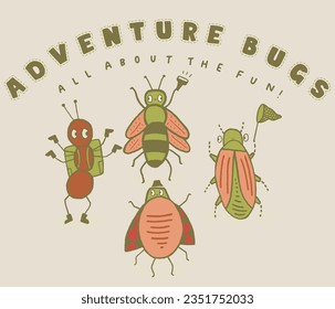 Camping Critters Graphic outdoor insect bug adventure camping flag worm ant bee Beatle t-shirt graphic placement print vector artwork