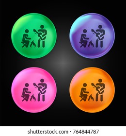 Camping crystal ball design icon in green - blue - pink and orange.
