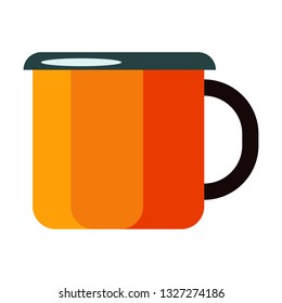 Camping cup. Mug, tea, drink, metal, enamel. Camping concept. Vector illustration can be used for topics like campsite, trekking, hiking, adventure travel