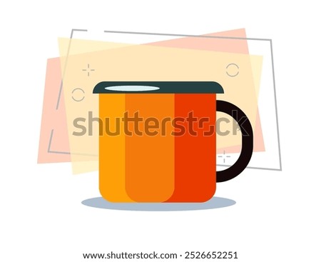 Camping cup. Mug, tea, drink, metal, enamel. Camping concept. Vector illustration can be used for topics like campsite, trekking, hiking, adventure travel