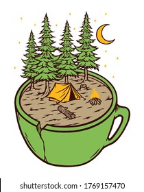 Camping and cup vector illustration