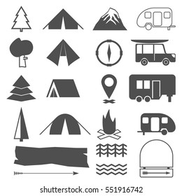 Camping Dark Design Elements Vectors Set