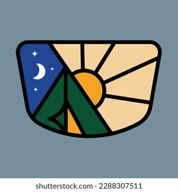 Camping at day or night graphic illustration vector art t-shirt design