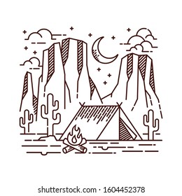 Camping in the desert line illustration