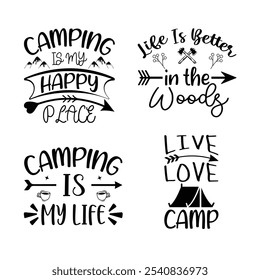 Camping Design Bundle, Typography T shirt Design, Motivational Quotes,  vector illustration, graphic template, print on demand, vintage, Camping T-shirt