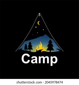 Elemento de diseño de camping para logotipo, afiche, tarjeta, pancarta, emblema, camiseta. Ilustración del vector
