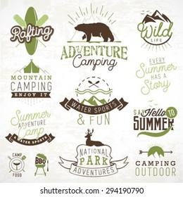 Camping Design Elements, Labels and Badges in Vintage Style