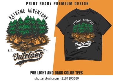 Camping design for outdoor illustration in vintage style. Ideal for sticker, print, and tshirt design