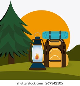 Camping design over landscape background, vector illustration.
