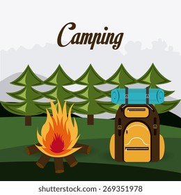 Camping design over landscape background, vector illustration.