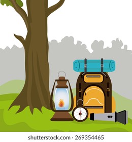Camping design over landscape background, vector illustration.