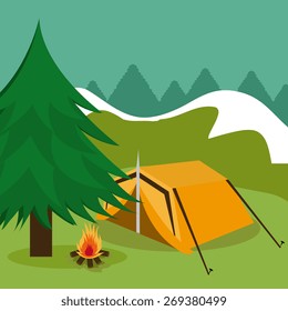 Camping design over landscape background, vector illustration.