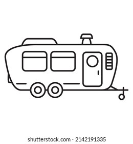 Camping Design. RV Trailer Icon. Vintage Travel.Road Trip.Isolated On White Background. Outline Vector Illustration.