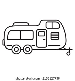 Camping design. RV trailer icon. Vintage travel.Road trip.Isolated on white background. Outline vector illustration.