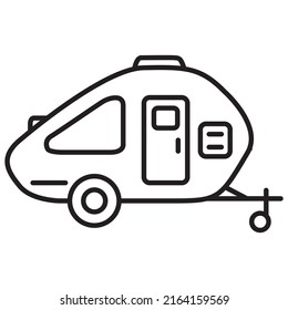 Camping Design. RV Trailer Icon. Vintage Travel.Road Trip.Isolated On White Background. Outline Vector Illustration.