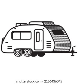 Camping design. RV trailer icon. Vintage travel.Road trip.Isolated on white background. Outline vector illustration.