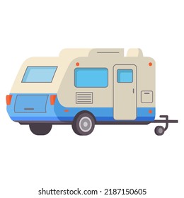 Camping Design. RV Trailer Icon. Vintage Travel.Road Trip.Isolated On White Background.Vector Flat Illustration.