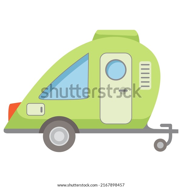 Camping design. RV\
trailer icon. Vintage travel.Road trip.Isolated on white\
background.Vector flat\
illustration.