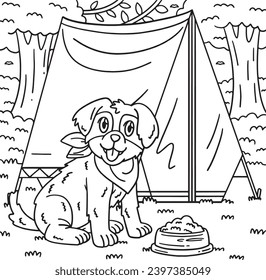 Camping Dog In Front of Tent Coloring Page 