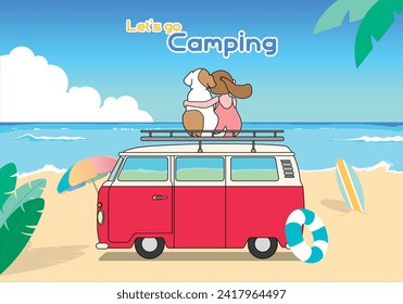 camping with dog on the beach