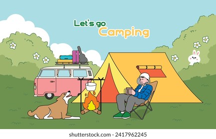 Acampando con un perro en el bosque