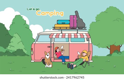 Camping with a dog in the woods