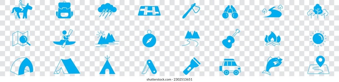 Camping, domestic and tourism thin line web icon set vector illustration.