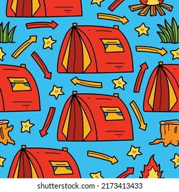 Camping doodle cartoon illustration pattern design