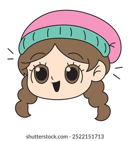 Camping Doodle Illustration - Cartoon Girl Face