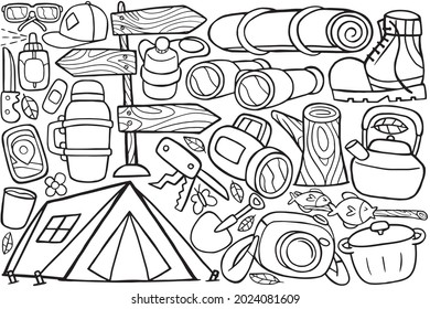 camping doodle object in cartoon style