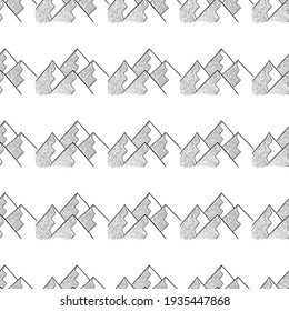 Camping doodle seamless pattern. Set of doodle forest camping design elements. Hand drawn vector illustration, isolated. Set of tourism equipment, engraved  in sketch.