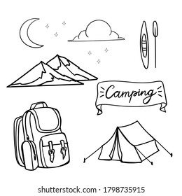 Camping-Doodle-Set mit Mond