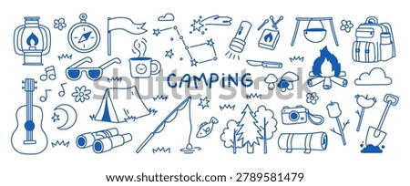 Camping Doodle Set Outdoor Elements Line Art
