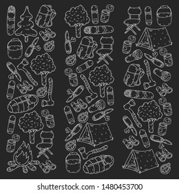 Camping doodle set. Vector sketch illustration.