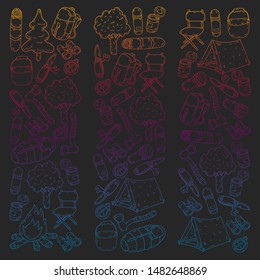Camping doodle set. Vector sketch illustration.