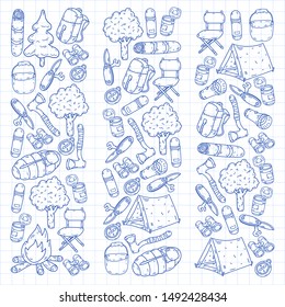 Camping doodle set. Vector sketch illustration.