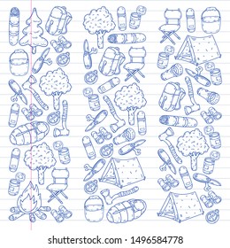 Camping doodle set. Vector sketch illustration.