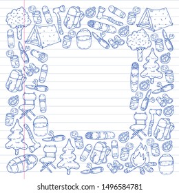 Camping doodle set. Vector sketch illustration.