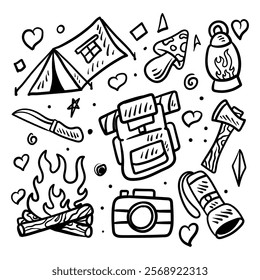 Camping doodle vector art illustration 