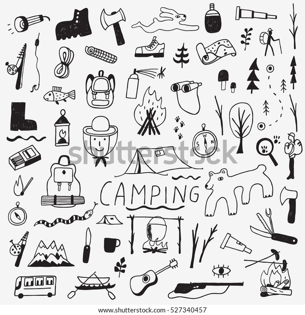 Camping Doodles Collection Stock Vector (Royalty Free) 527340457