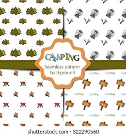 Camping - doodles collection. Big doodle set - Travel, camping hand drawn camping seamless pattern collection